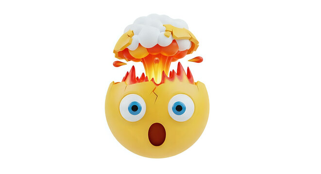 Exploding Head Emoticon 3D Render Stress Overload Anxiety Burnout Mental Health Concept