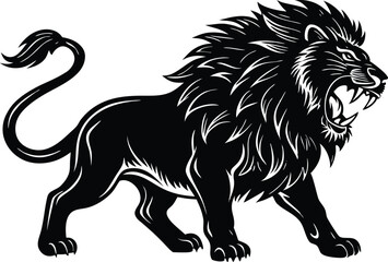 Roaring Lion Silhouette Vector Illustration with Majestic Mane