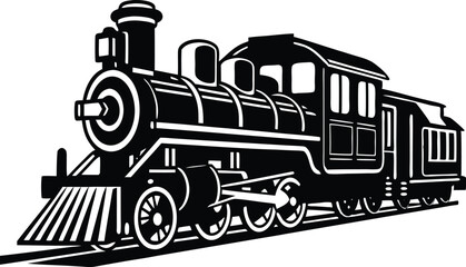 Retro Steam Locomotive Vector, Classic Train Front Side Silhouette Illustration © Kafi