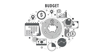 Obraz premium Financial planning icons swirling around Budget