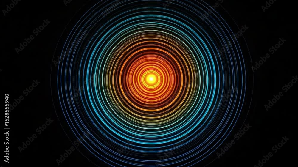 Wall mural vibrant circular waves of color radiating from a central point in a dark background