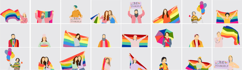 people flat illustration concept of unity profile of people holding rainbow flags pride LGBT  © S.Q.U.A.D