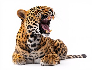 Obraz premium Yawning Leopard. Majestic Feline in the Wild - Beautiful Wildlife Photography of a Spotted, Exotic Predator