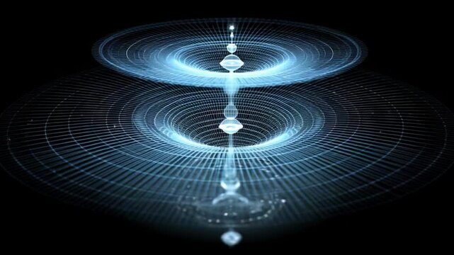 Abstract visualization of energy waves, spheres, and light paths in dark space with ethereal cosmic effects