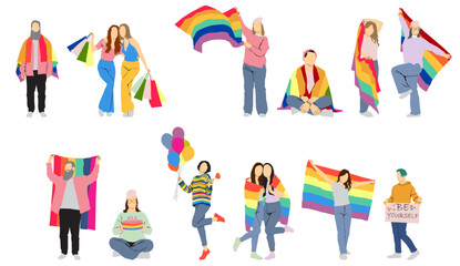 pride month  people with rainbow flag