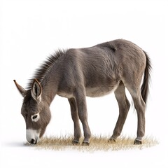 Obraz premium Gray Donkey Grazing in Pasture - Cute Domestic Livestock in Rural Nature Scene