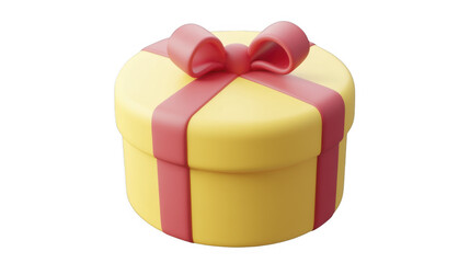 Isolated cylindrical gift box wrapped with red ribbon and bow on a transparent background, PNG image, PNG file.