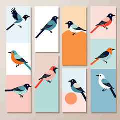 Obraz premium Colorful Bird Illustration-Modern Bird Art Prints-Geometric Bird Wall Decor-Abstract Bird Artwork-Unique Bird Design with Pastel Backgrounds