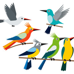 Naklejka premium Colorful Bird Illustration-Vector Image of Exotic Birds-Birds on Branches-Tropical Bird Clipart-Perfect for Children's Books-Nature Illustration-Bird Art