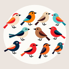 Colorful Bird Illustration-Stylized Birds-Modern Bird Art-Cute Bird Pattern-Bright Bird Design-Illustration of Ten Birds in Varied Hues-Cheerful Avian Image