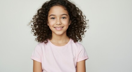 Happy Young Girl with Curly Hair Smiling at Camera