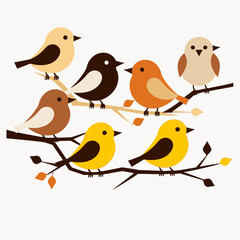 Fototapeta premium Colorful Cartoon Birds on Branches Illustration- Cute Bird Clipart for Kids- Whimsical Nature Art Print- Cheerful Bird Motif- Springtime Graphic Design