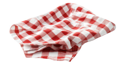 Fototapeta premium Red and White Checked Fabric Napkin Folded Neatly Isolated on White Background