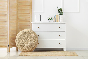 Interior of living room with wi-fi router on commode