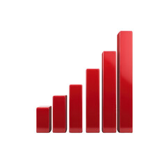 3D red bar graph with six ascending bars represents growth or progress. bars are glossy and reflective, creating modern and dynamic visual effect