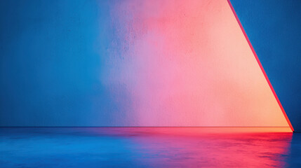 Colorful Triangular Light Reflection on Gray Wall and Floor with Soft Gradient Effects in a Minimalist Interior Design Style