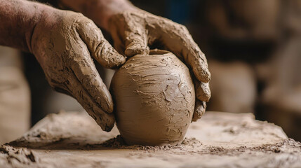 Craftsmanship of Pottery: Artist's Hands Shaping Clay Vessel at Sympathetic Workshop, Emphasizing Traditional Techniques and Artistic Expression