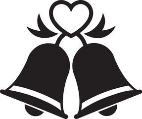 Wedding bells silhouette with heart isolated on white background