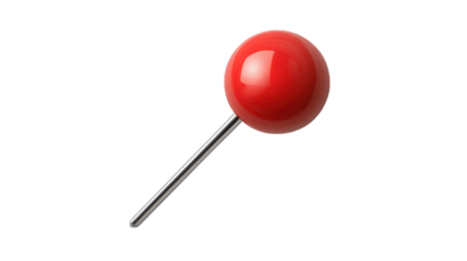 Bright Red Push Pin with Sharp Metal Point Isolated on White Background
