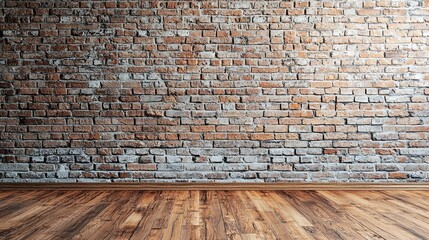 Classic Brick Wall with Polished Wood Floor in Empty Room Interior