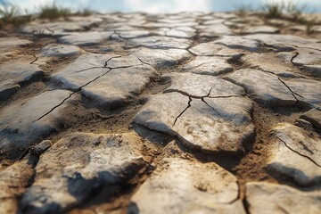 Cracked Ground and Arid Soil. Highlighting Drought Conditions and Environmental Impact on Rural Land