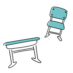 線画の学習机と椅子のイラストセット