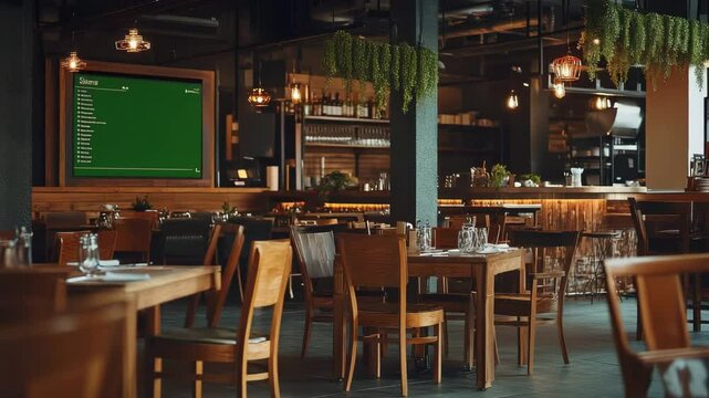 Restaurant interior with digital menu board