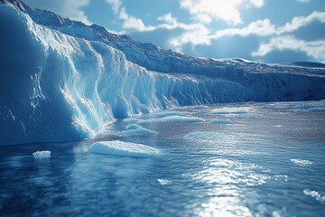 Breathtaking Arctic Glacier. Majestic Reflections on a Sunny Wilderness Landscape in Summer