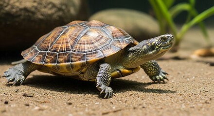 Obraz premium Close-Up of Turtle in Natural Habitat with Textured Shell and Peaceful Mood