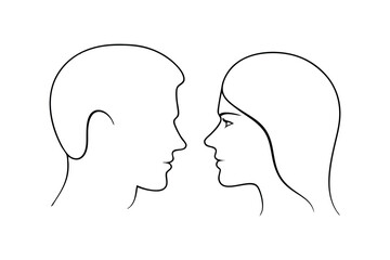 Man and woman facing each other line drawing minimalist art