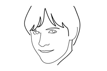 Simple line drawing of a young man's face
