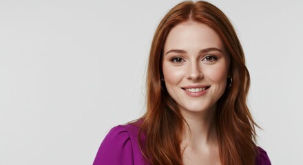 Naklejka premium Cheerful Young Woman with Red Hair Smiling Portrait