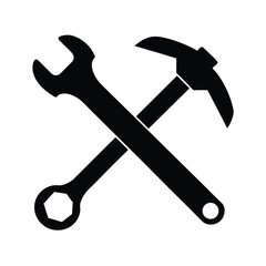 Crossed wrench and hammer vector silhouette