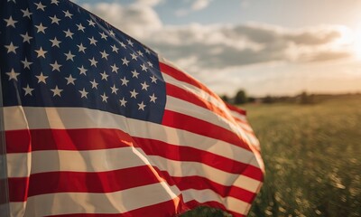 Fototapeta premium American flag waving in sunlight patriotism symbol national pride