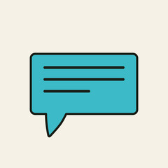 Flat blue message box with black outline and three stylized lines simulating text, symbolizing digital conversations or online chat