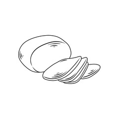 Line art illustration of mozzarella cheese and sliced pieces