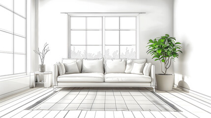 Fototapeta premium pencil sketch of a modern living room interior