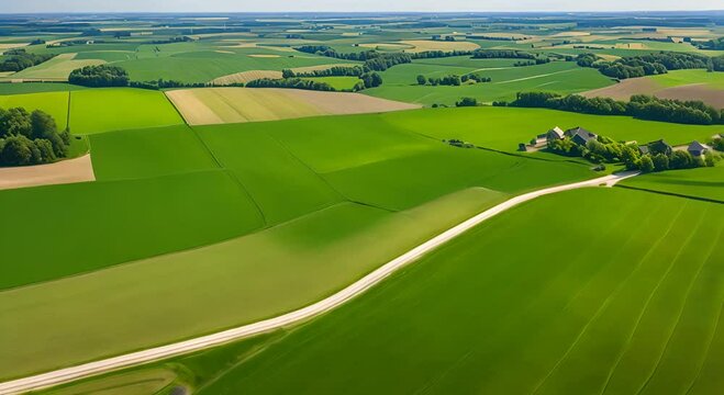 Summer countryside landscape with flat and low land, Typical Dutch polder with green meadow 
