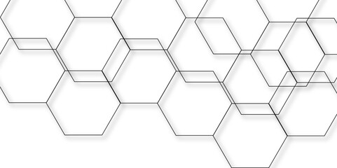 Abstract seamless geometric background with interconnected  hexagons outlined in thin gray lines on a white backdrop. Clean, modern, and minimalistic, suitable for tech, scientific, or architectural