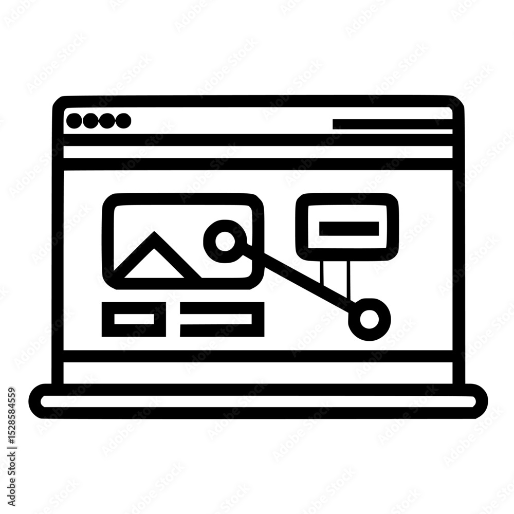 Poster laptop displaying website design elements, showcasing visual content and data connections.