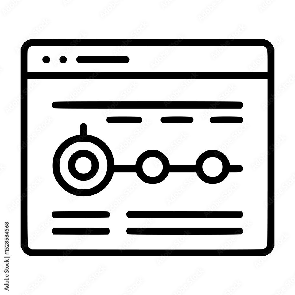 Poster a web page icon with a timeline or process flow displayed on the screen, represented in a simple lin