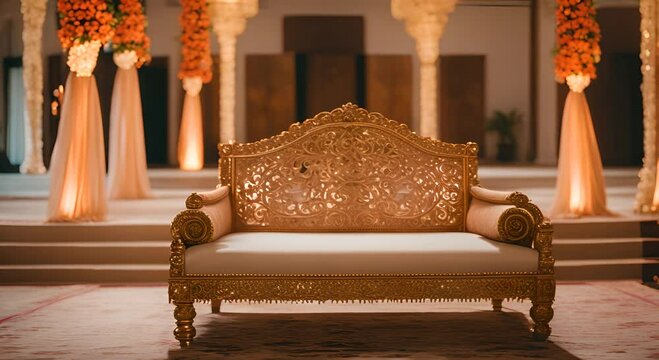 The decoration and interiors of the hindu wedding mandap 