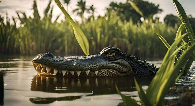 The Sobek, the crocodile god, lurking in the Nile waters