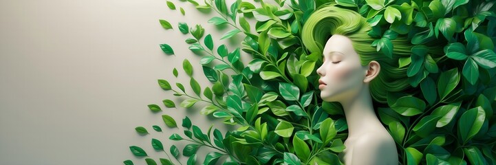 Nature's Embrace: Woman with Green Leaves
