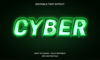 Cyber text, editable text effect template, 3d bold futuristic green neon light style typeface
