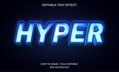 Hyper text, editable text effect template, 3d bold futuristic blue neon light style typeface