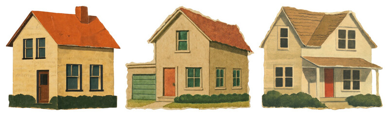 PNG Vintage house illustrations collection, element set on transparent background