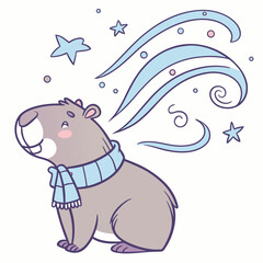 Happy Capybara Starry night SVG (with a scarf)
