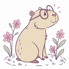 Cheerful Capybara Spring garden SVG (wearing glasses)