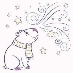 Happy Capybara Starry night SVG (with a scarf)